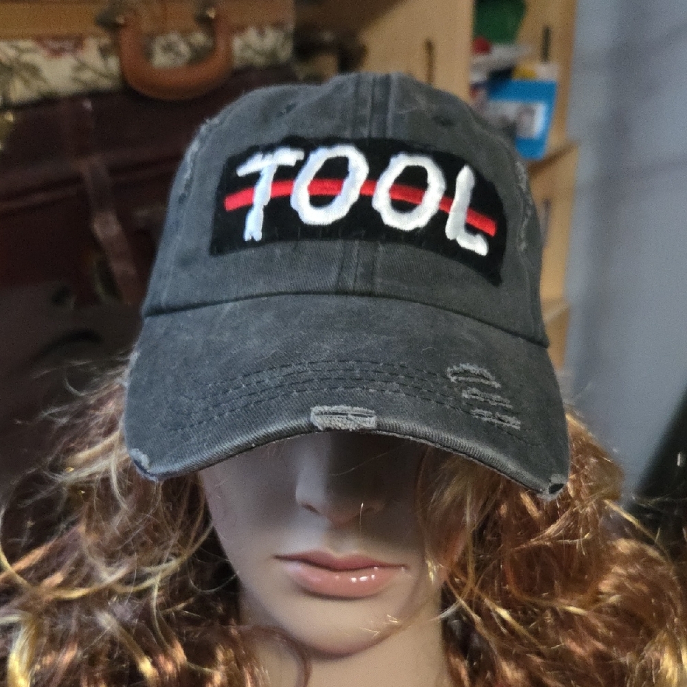 Black Distressed Cap with Embroidered Logo